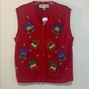 Victoria Harbour Holiday Bells Sleeveless Sweater Vest Red Size Large